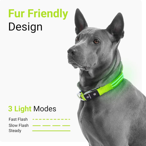 Tractive LED Light Up Dog Collar, USB Rechargeable Waterproof for Large Dogs (Green)