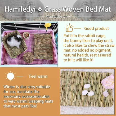 10 Chinchilla Hamiledyi Pcs Rabbit Grass Mat, Bunny Natural Straw Woven Bed,Small Animal Cages Hay Mat Sleeping