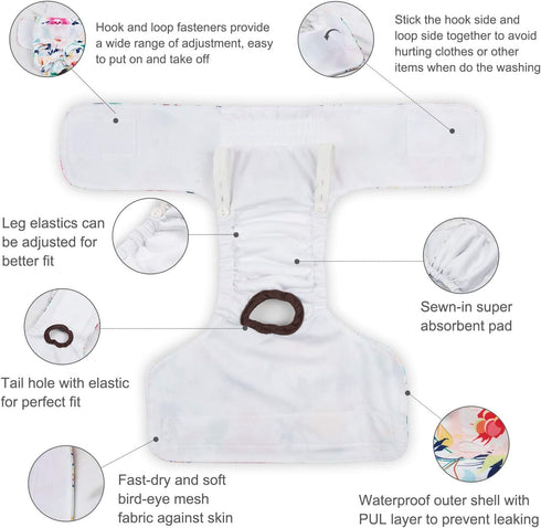 3 Pack CuteBone Dog Diapers Female Washable Small Medium Large Reusable Doggie Diapers Puppy Period Pants for Doggy