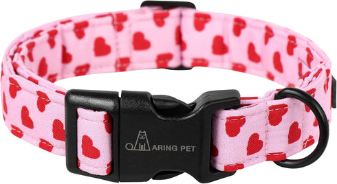 ARING PET Valentine's Day Dog Collar, Cute Cotton Heart Adjustable Pink Collar for Girl Puppy with Quick Release Buckle