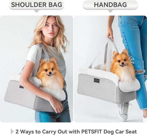 9 lbs PETSFIT Console Dog Car Seat, Portable Small Dog Car Seat with Safe Protective Hooks, Luxury Dog Carseat Includes