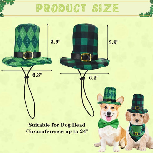 Vehomy 4pcs St Patrick's Day Dog Hat Collar and Bandana Costumes Buffalo Plaid Dog Hats Cotton Dog Shamrock Scarf Bowtie Irish Holiday Day Pet Outfit Accessories for Cats Dogs