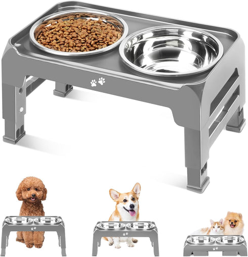 Elevated Dog Bowls for Small Medium Dogs, 3 Height Adjustable Stand with 2 Thick 6" Stainless Steel Bowls