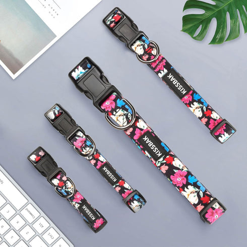 KISSBAK Dog Collar for Large Dogs - Special Design Cute Girl Dog Pet Collar Soft Adjustable Fancy Floral Girl Puppy Dog Collars (L, Floral Spring)