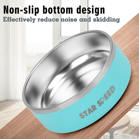 42oz Stainless Steel Dog Bowls with Rubber Bottom, Non-Slip Double Wall Metal Outdoor Food and Water Bowls