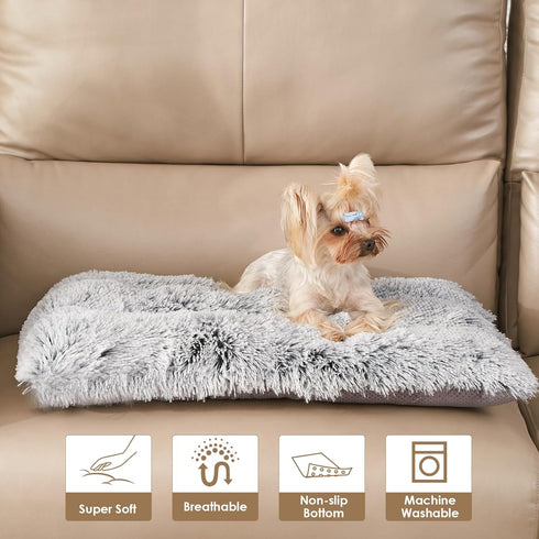 EHEYCIGA Fluffy Dog Crate Pad, Plush Faux Fur Anti-Anxiety Small Dog Bed, Washable Soft Warm Mat with Non-Slip Bottom