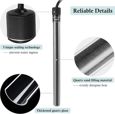 HITOP Mini Submersible Aquarium Heater, 200W Digital for Fish Tank, Turtle Tank 25-50 Gallon