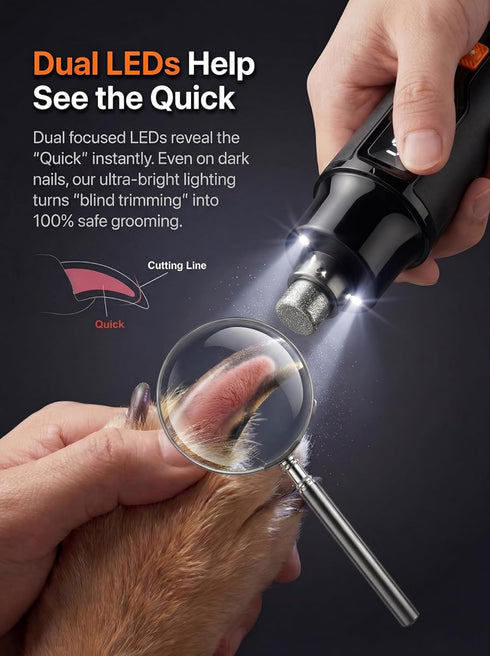 Naigrins 20dB 16000 Trimmer, 7-Speed, Quiet X Whisper-Quiet Dog Nail Grinder, No Vibration, RPM Constant Power Dog Nail