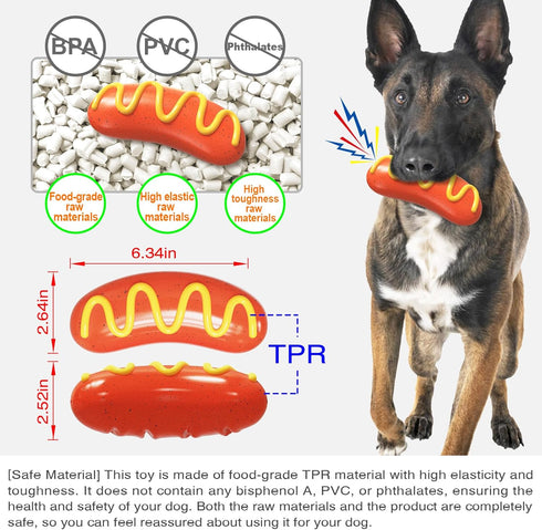 Hot Dog Squeaky Dog Toy, Interactive Rubber Chew Toy for Aggressive Chewers, Humorous Gift for Dog Lovers