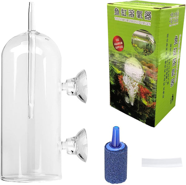 Aquarium Air Bubbler Glass Oxygen Bubbler Cup, High Dissolved Oxygen Device with Water Tube Sucker for Fish Tank