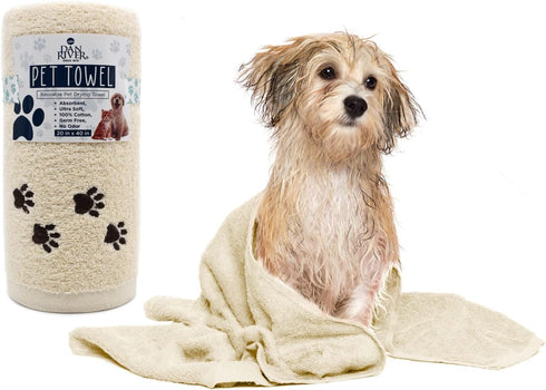 DAN RIVER Large Dog Towels for Drying, 100% Cotton Puppy Bath Towel, Ultra Soft 450 GSM, 20x40 inches, Cannoli Cream