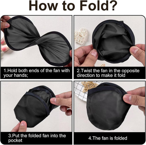 1PC 9.8'' Foldable Flying Disc Fans with Bags, DIY Handheld Black Egde Fabric Folding Fan for Outdoor Game Activities