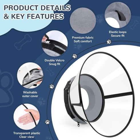 ICOYEA 8, Sponge Core Dog Cone, Inflatable Dog Cone Collar Alternative, Dogs Donut Collar After Surgery, Soft Cone