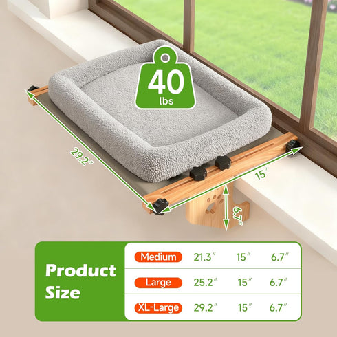 4-Sided Hammock Cat Window Perch with Bolster - Orthopedic Cat for Window Sill - Solid Hardwood & Metal Frame - Window