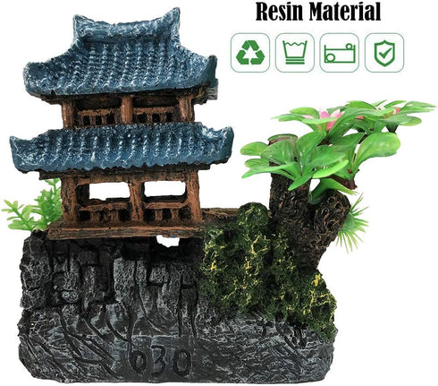 Aquarium Classical Resin Castle Decorations, Realistic Details Castle with Green Leaf for Fish Tank Accessories