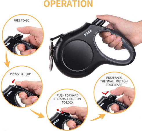 Fida Heavy Duty Retractable Dog Leash for Large Breeds, 16 ft Walking Leash, Up to 110 lbs, 360° Tangle Free, Black