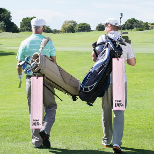 Swing Swear Repeat Embroidered Pink Golf Towel, Funny Golf Towel for Golf Bag, Gift for Golfer