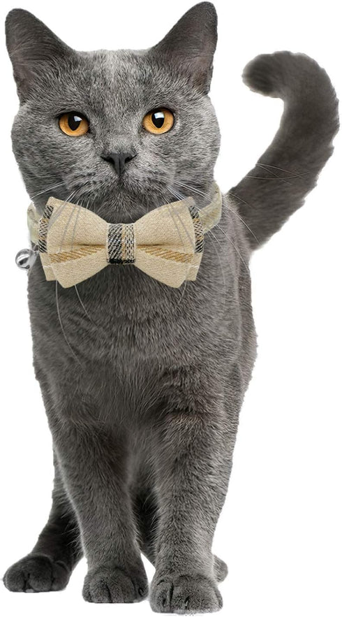KUDES 2 Pack Cat Collars Set, Breakaway Cat Collar with Cute Bow Tie and Bell, Adjustable for Kitten and Puppies