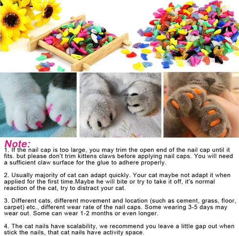 VICTHY 100pcs Cat Nail Caps, Cat Claw Covers with Adhesive Glue and Applicators, 10 Colors (L)