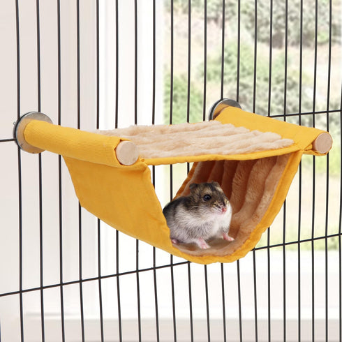 Wontee Hamster Plush Hammock - Bird Hanging Bed Nest for Small Pets, Yellow, S