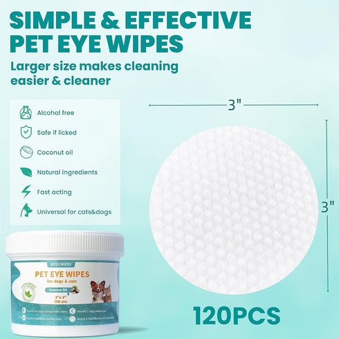 120 Counts, MEDUWEDU Eyes Wipes for Dogs & Cats Grooming Kit Care for Dogs and Cats, Prevent Tear Stains, Eye Debris