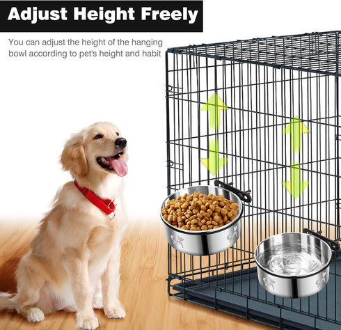Dog Kennel Bowls for Crates, No Spill 2 Pack Hanging Food Water Bowls, Stainless Steel Pet Dish Feeder for Cats and Dogs