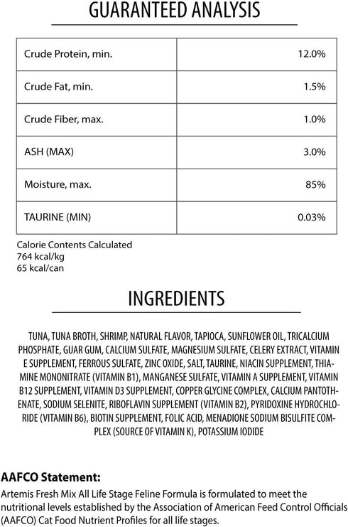 3 oz Pack 24 ARTEMIS Wet Canned Gravy Cat Food - OSOPURE Grain Free Limited Ingredient Formula Tuna Shrimp Protein