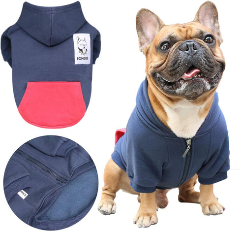 iChoue Navy Pug Clothes Hoodies for Dogs Puppy French Bulldog Frenchie English Boston Terrier Cold Weather