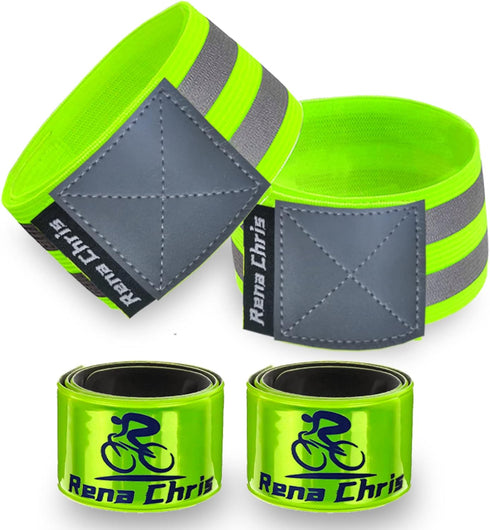 Rena Chris Reflective Running Gear, 4pcs High Visibility Arm Bands for Night Walking & Safety Running