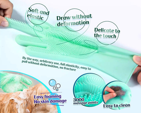 Pnzonge Multi-use Silicone Gloves for Dogs - Showers, Pet Hair Removal, Anti-Scratch Massage Products - Set of 2