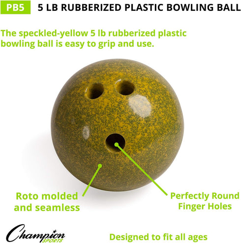 Sets, 35 lb. Champion Sports Plastic Bowling Ball Youth Bowling Game for All Skill Levels, Indoor/Outdoor Play, Fits