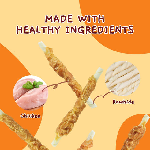 Snacks,10.6 oz Jungle Calling Dog Treats, Chicken Wrapped Rawhide Sticks for Dogs, Grain-Free Natural Small Dogs