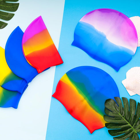 Fumwase 6PCS Silicone Swim Caps, Unisex Adult Waterproof Swimming Hat for Long Hair