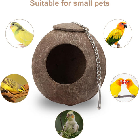 Hypeety Natural Coconut Hideaway - Parrot Birds Toys Decorative Bird Nest Cage for Pet
