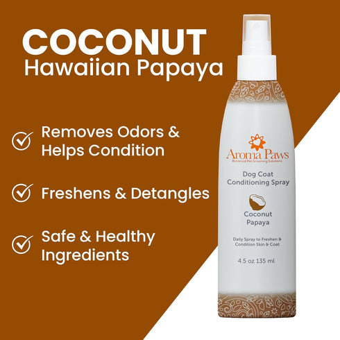 Dog Coat Conditioning Spray - Pet-Friendly Detangler with Natural Essential Oils - Coconut Papaya 4.5 oz