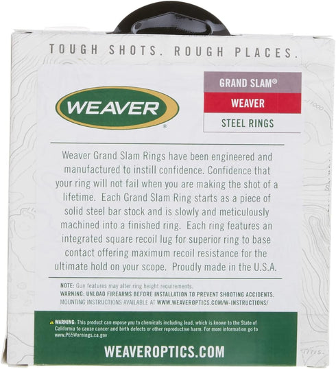 Weaver Grand Slam Steel Medium Top Mount Rings, 1-Inch, Matte Black