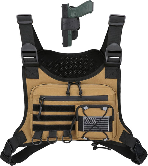 Outdoor Sports Chest Bag for Men - Adjustable EDC Travel Chest Pack for Running and Hiking (Khaki)