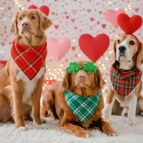 50 (25.6 17.7 17.7) Abbylike Pcs St. Patrick's Day Dog Bandanas Bulk Green Plaid Bandanas for Dogs Triangle Kerchief