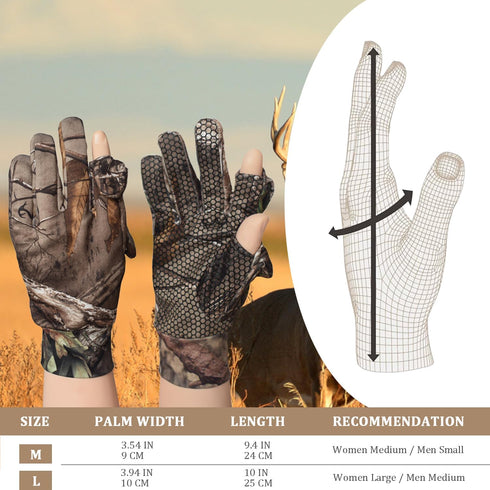 Hunting Gloves - Camo Full Finger/Fingerless Gloves, Lightweight Camouflage Pro Anti-Slip Bow Hunting Archery