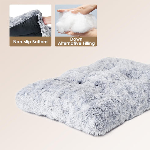 EHEYCIGA Fluffy Dog Crate Pad, Plush Faux Fur Anti-Anxiety Small Dog Bed, Washable Soft Warm Mat with Non-Slip Bottom