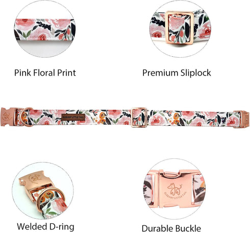 Elegant little tail Pink Floral Pattern Dog Collar, Summer Durable Cute Adjustable Dog Collar for Medium Dogs