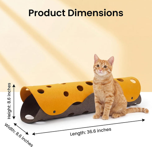 ZEZE Cheese Cat Tunnel for Indoor Cats, Felt Peek Hole Hide Tunnel Toy with Snap Buttons, Foldable Interactive Cat Play