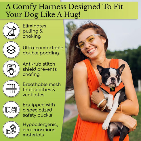 EcoBark Dog Harness, Eco-Friendly Max Comfort, Soft Mesh Halter, Over The Head Vest, No Pull, No Choke, XS, Red