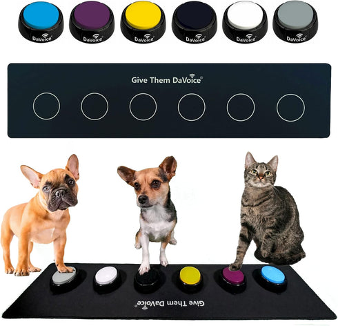 Cat & Dog Buttons for Communication, Recordable Talking Pet Button Starter Gift Set, 6 Training Buttons with Mat