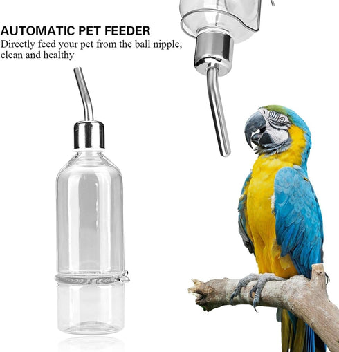 Pet Feeder Automatic Pet Water Dispenser, Practical Parrot Water Drinking Feeding Bottle with Stainless Steel Ball