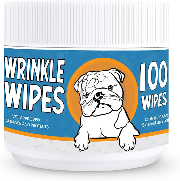 Wrinkle Wipes for Dogs - 100 Count Dog Wipes for French Bulldog, English Bulldog, Pugs - Cleaning & Soothes