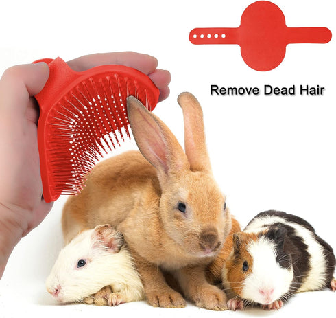 4 Pieces Bunny Grooming Kit with Pet Hair Remover, Nail Clipper, Comb, and Bath Brush for Rabbit, Hamster, Bunny (Pink,