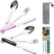 HAUSHOF 4-in-1 Camping Utensils, 2-Pack Detachable Stainless Steel Spoon, Fork, Knife & Bottle Opener for Traveling,