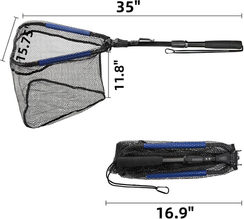 Floating Fishing Net, Fishing Landing Net with Foldable Collapsible Telescopic Pole Handle, Rubber Coated Mesh Folding Fly Fish Net for Bass Trout Walleye Kayak, Freshwater Saltwater by Noamus