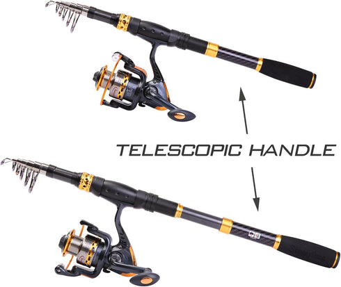 Sougayilang Fishing Rod Reel Combos Carbon Fiber Telescopic Fishing pole with Spinning Reel for Travel Saltwater